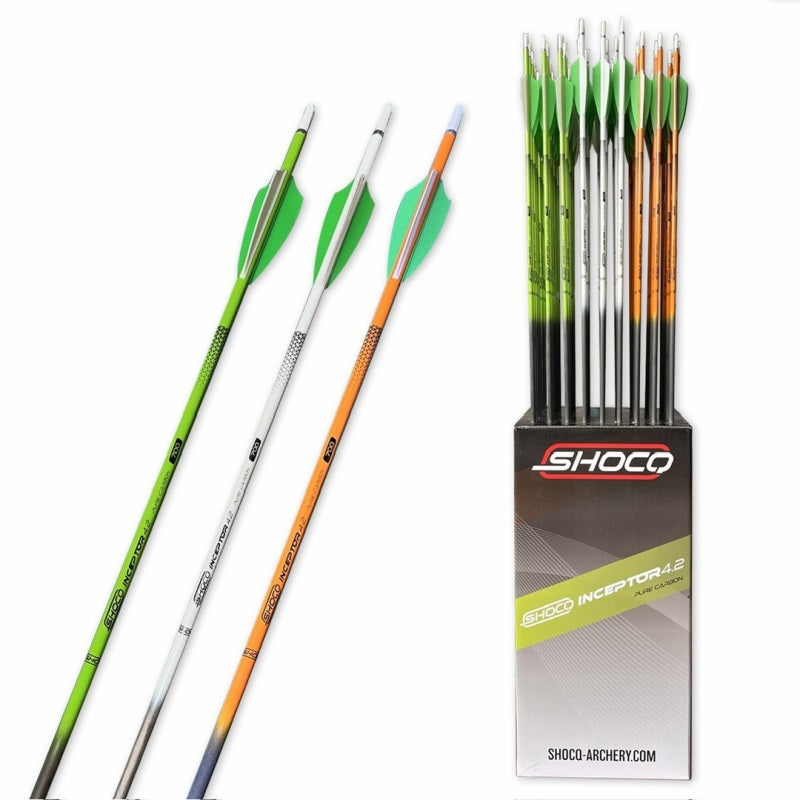 Shocq Carbonpfeil Inceptor 4.2 Naturbefiederung Orange 12-erPck