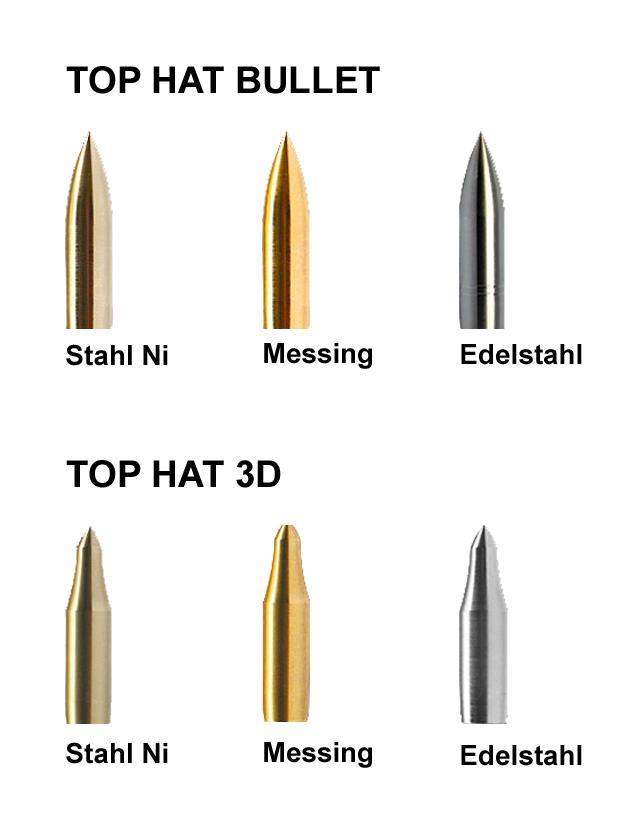 TopHat Stahl Ni Spitze 3 D mit Gewinde für Holzpfeile